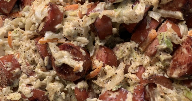 Smoked Sausage with Mustard Creamed Cabbage