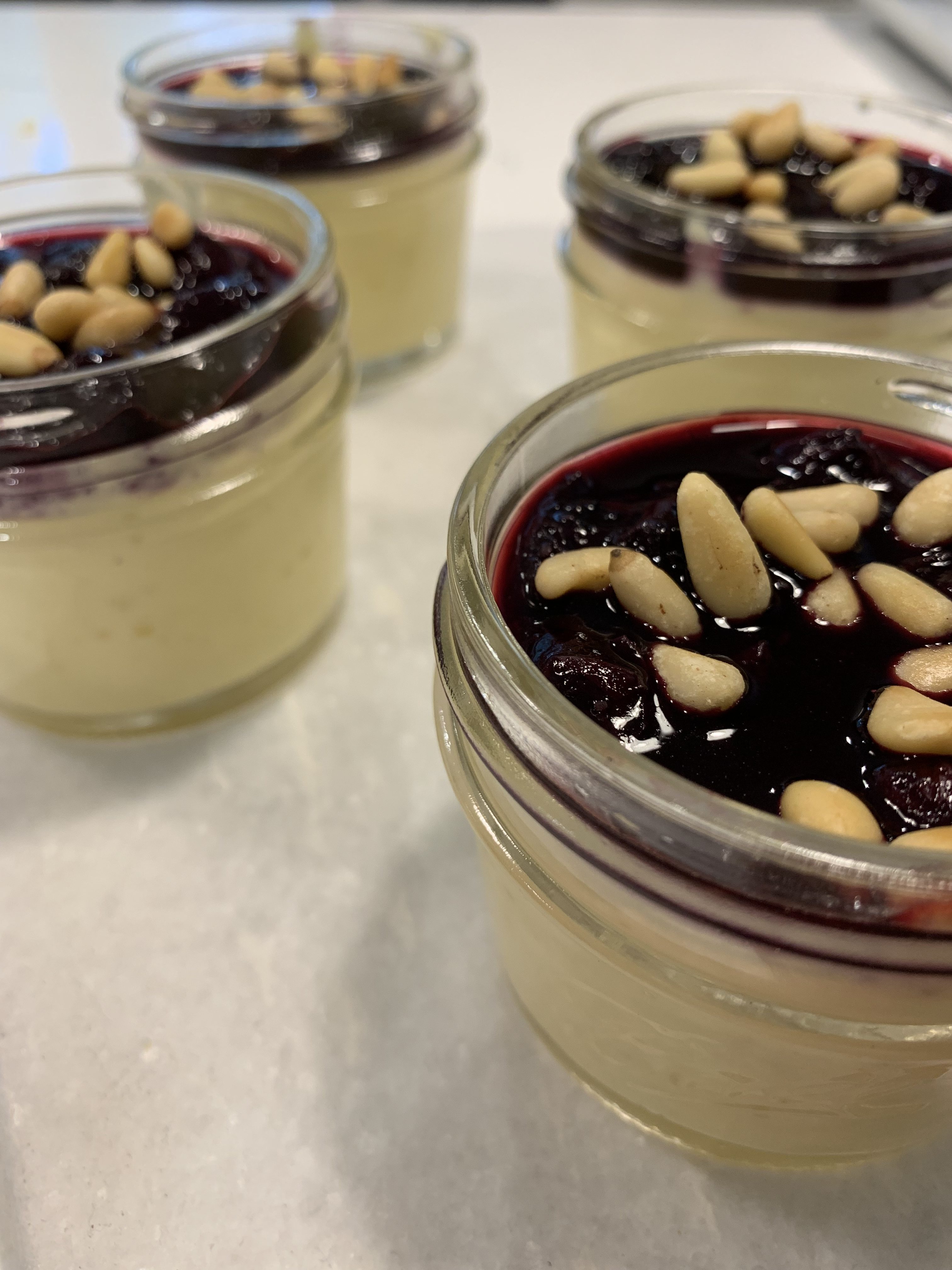 Individual Sous Vide Cheesecakes with Blueberry-Basil Compote