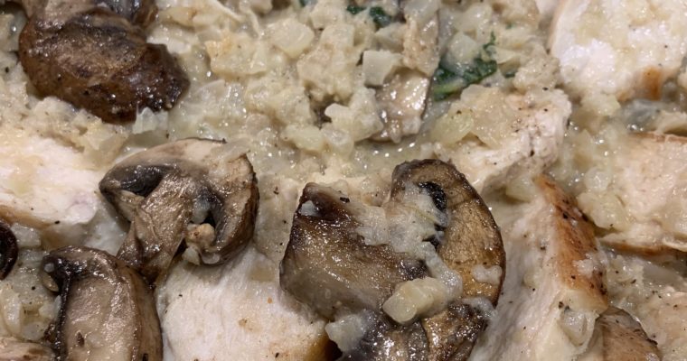 Browned Butter Cauliflower Risotto with Chicken and Mushrooms