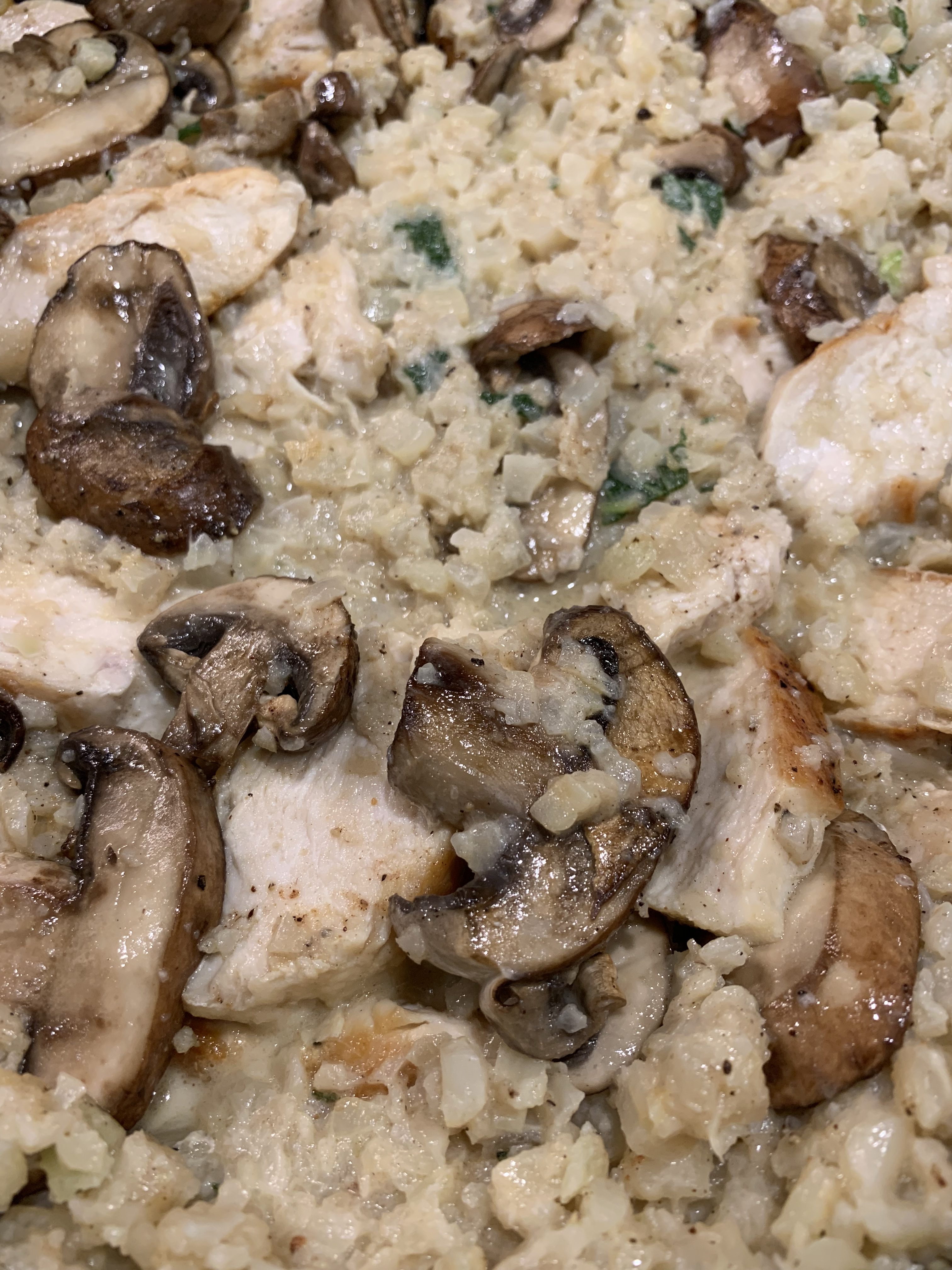 Browned Butter Cauliflower Risotto with Chicken and Mushrooms