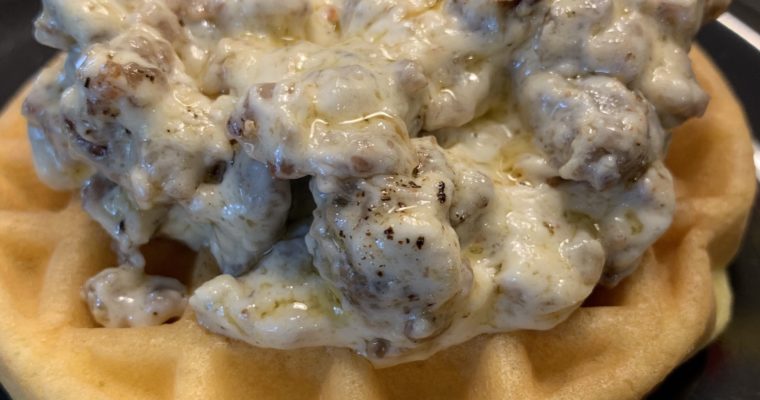 Chaffle Biscuits and Sausage Gravy