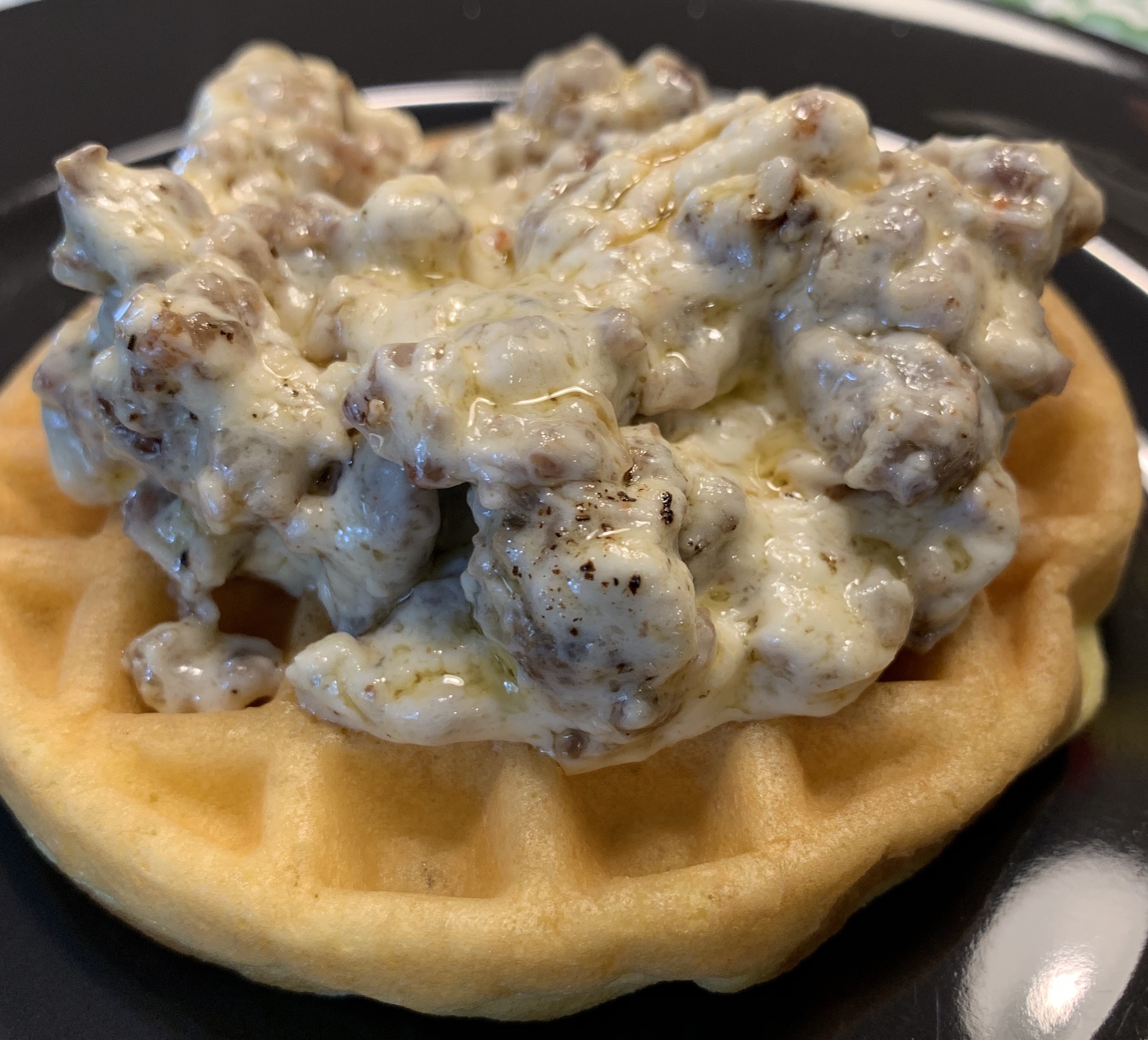Chaffle Biscuits and Sausage Gravy