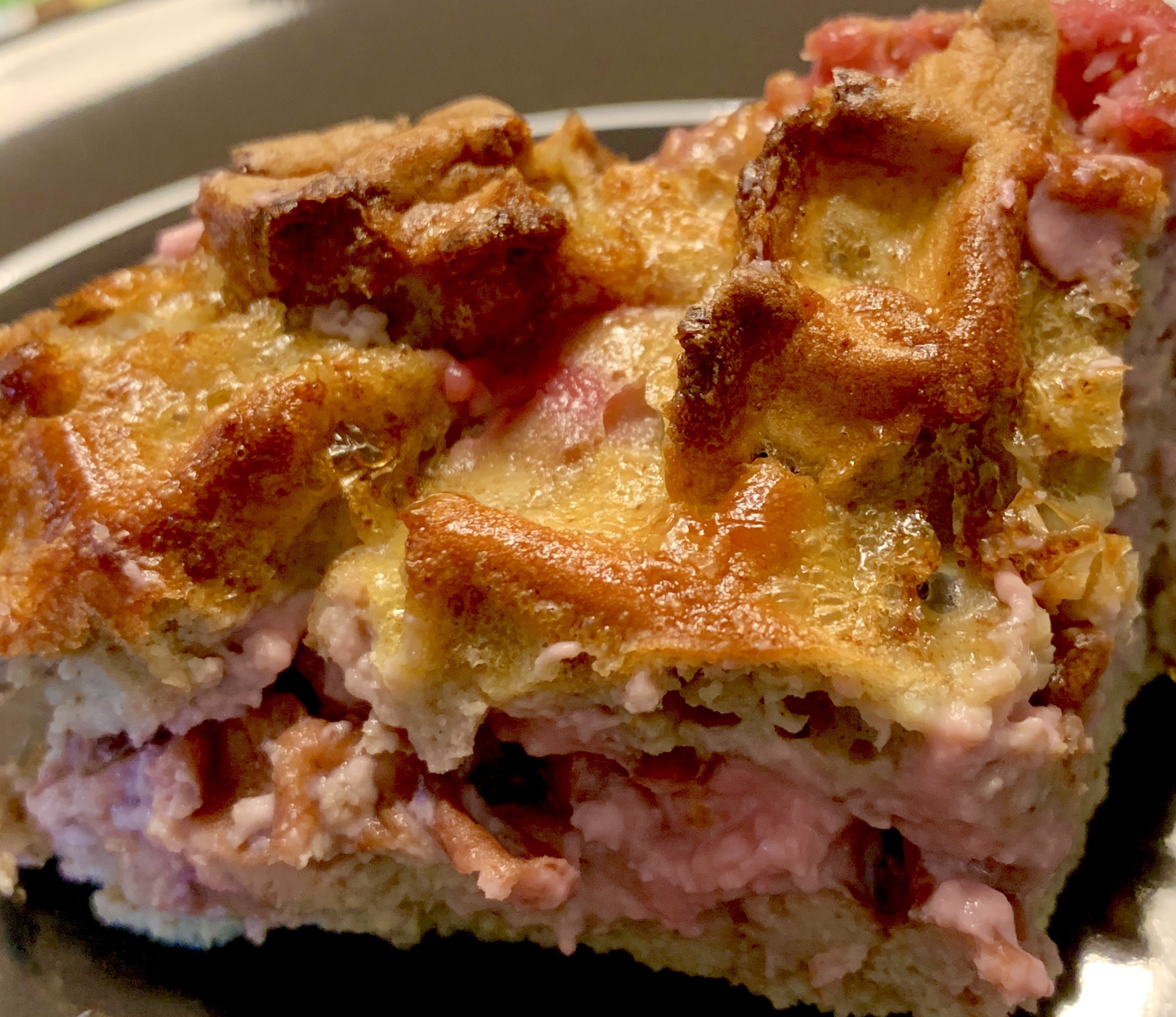 Raspberry Cheesecake Stuffed Chaffle French Toast Casserole